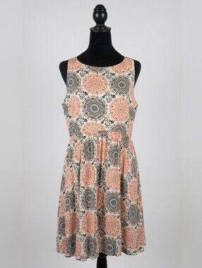 Freeway Multicolor Medallion Print Dress with Cream Lining 100% Rayon